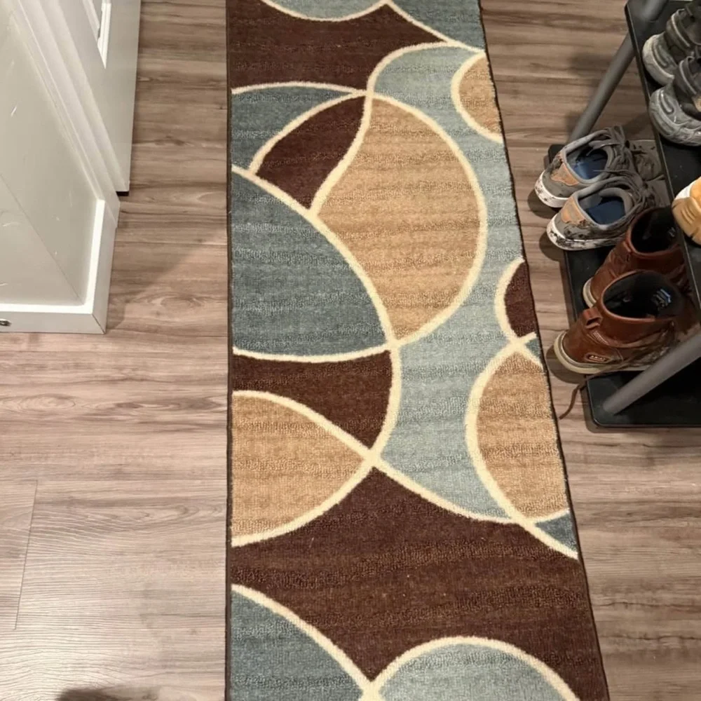 Modern Geometric Runner Rug - Brown, Blue, Cream